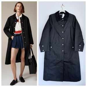 NWT J.Crew Women's Long Barn Jacket in Black Waxed Cotton Twill Size Small